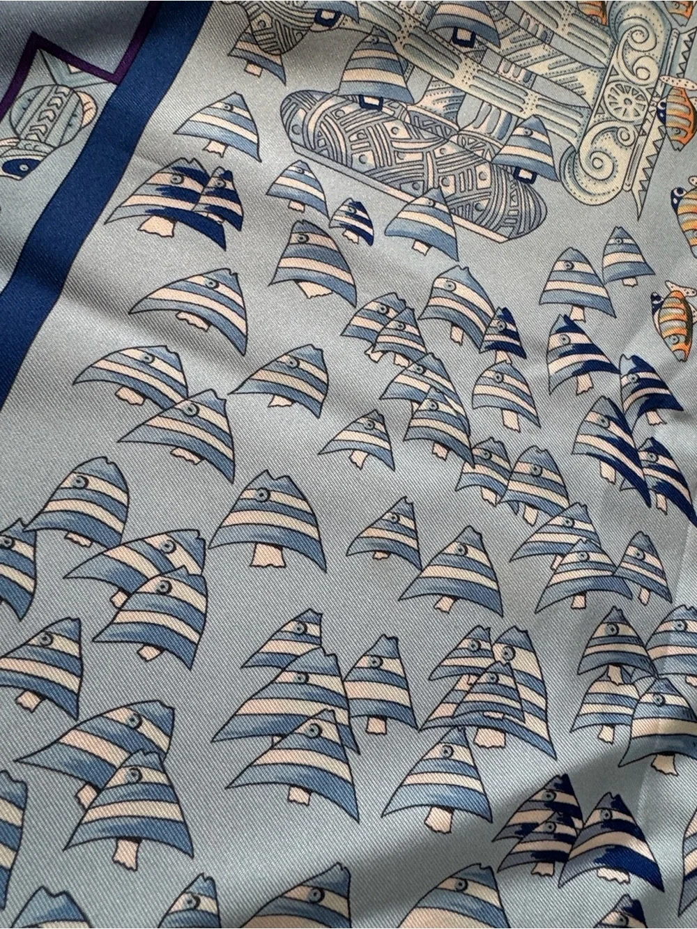 Hermes Rencontre Oceane-  Blue version Multicolor Sea Life Silk Scarf - Picture 12 of 14